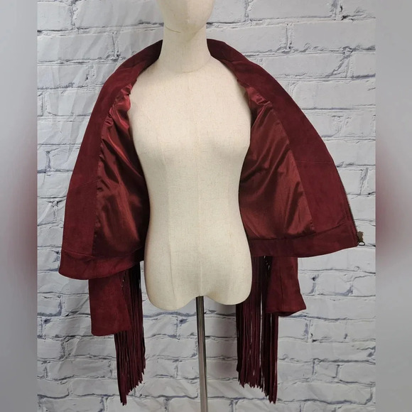 Nasty Gal Women's Leather Real Suede Jacket Fringe Western Boho Red Small - Picture 11 of 16